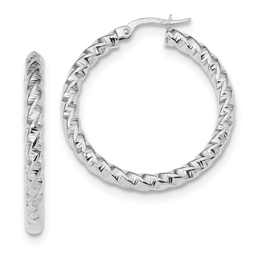 14k White Gold 1 1/4in Italian Woven Hoop Earrings