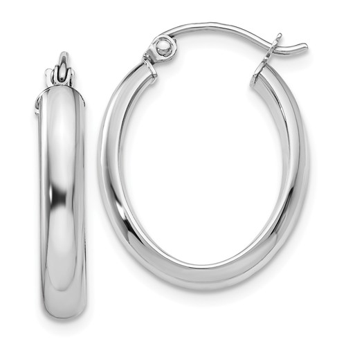 14k White Gold 5/8in Oval Hoop Earrings 3.75mm