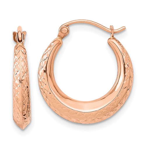 14kt Rose Gold 5/8in Hollow Diamond-cut Hoop Earrings