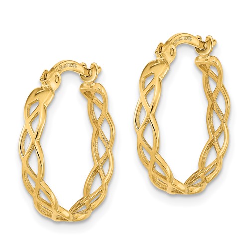 14k Yellow Gold Intertwined Filigree Hoop Earrings