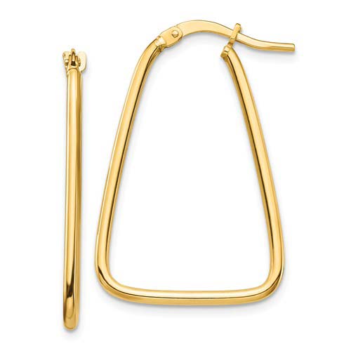 14k Yellow Gold Triangle Dangle Hoop Earrings 1in