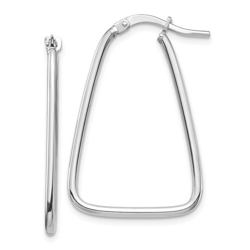 14k White Gold Triangle Dangle Hoop Earrings 1in