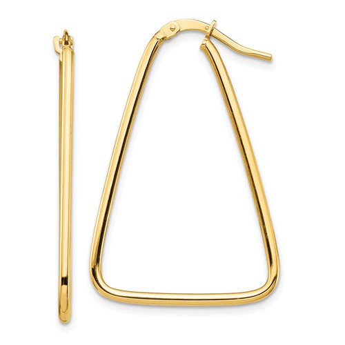 14k Yellow Gold Triangle Dangle Hoop Earrings 1 1/2in