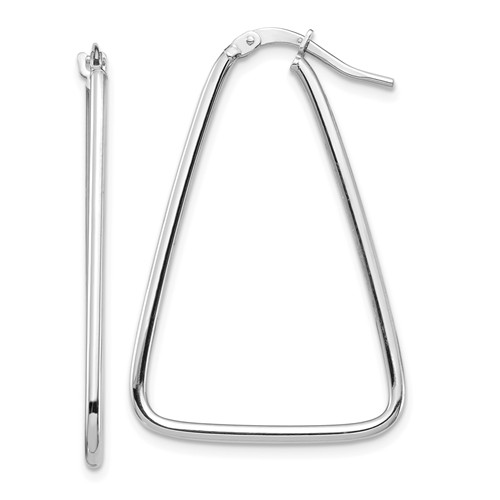 14k White Gold Triangle Dangle Hoop Earrings 1 1/2in