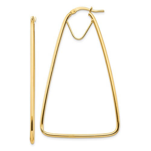 14k Yellow Gold Triangle Dangle Hoop Earrings 2in