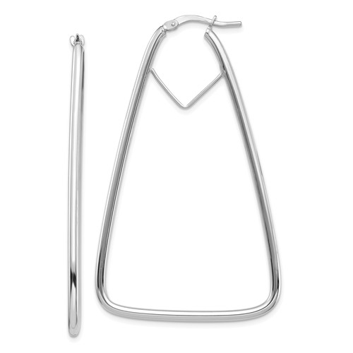 2 Pairs Women's Stainless Steel Triangle Dangle Hoop Earrings – Polished Silver, Hinged Hook Closure