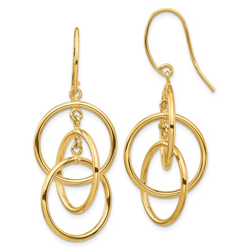 14k Yellow Gold Three Circles Dangle Earrings 2in