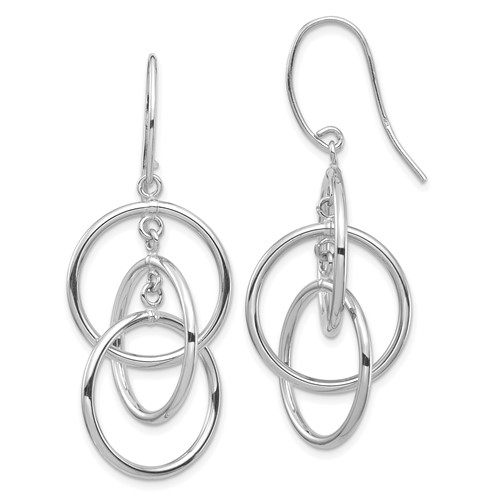 14k White Gold Three Circles Dangle Earrings 2in