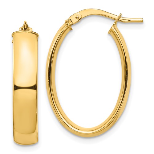 14k Yellow Gold 7/8in Oval Hoop Earrings Polished Finish 5mm Thick