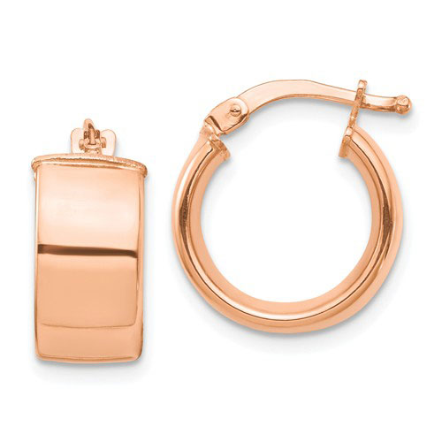 14k Rose Gold 1/2in Flat Round Huggie Hoop Earrings 7mm