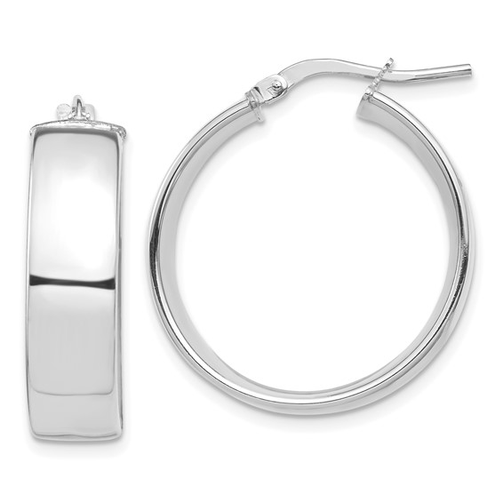 14k White Gold 1in Round Hoop Earrings 7mm