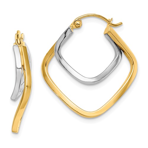14k Two-tone Gold Polished Curved Hoop Earrings 7/8in TF1494