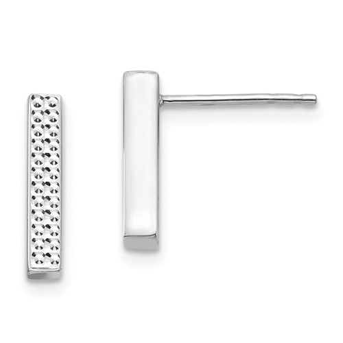 14k White Gold Textured Bar Post Earrings 1/2in