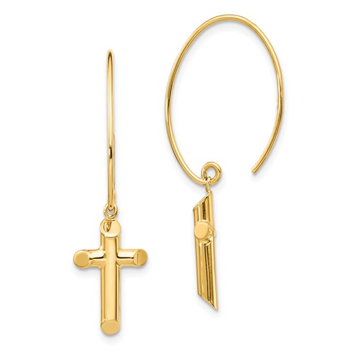 14k Yellow Gold Polished Cross Dangle Earrings 1 1/4in