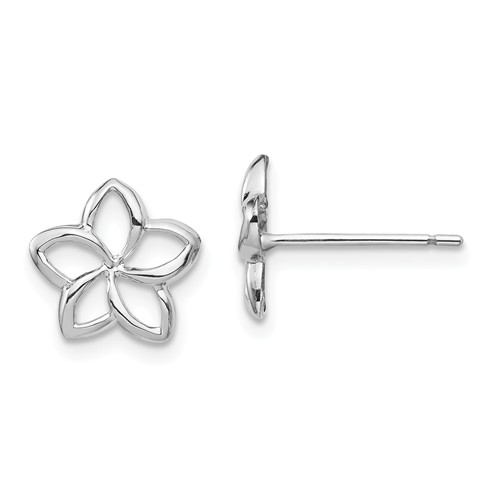 14k White Gold Plumeria Cutout Post Earrings 3/8in