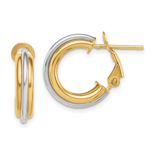 14k Two-tone Gold Small Hoop Earrings With  Omega Backs