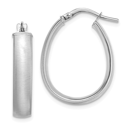 14k White Gold 7/8in Oval Hoop Earrings with Satin Finish 4.8mm