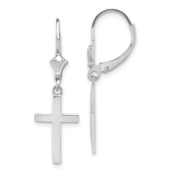 14k White Gold Latin Cross Leverback Earrings