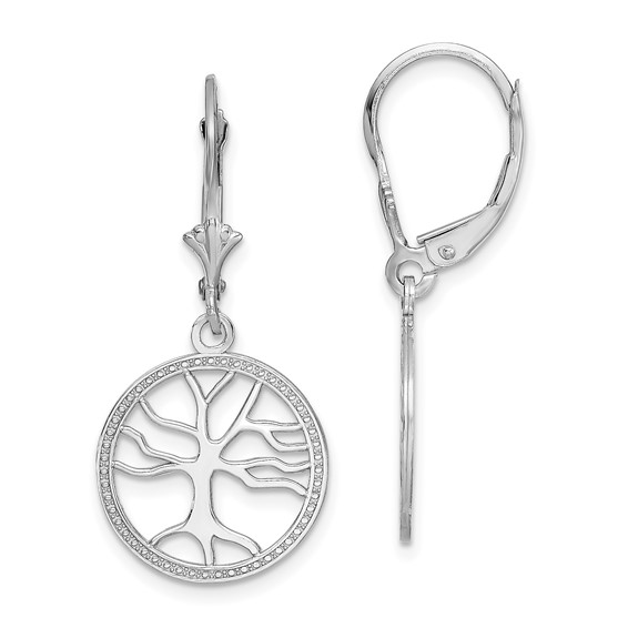 14k White Gold Tree Of Life Leverback Earrings