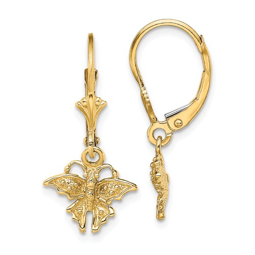 14k Yellow Gold Tiny Butterfly Leverback Earrings