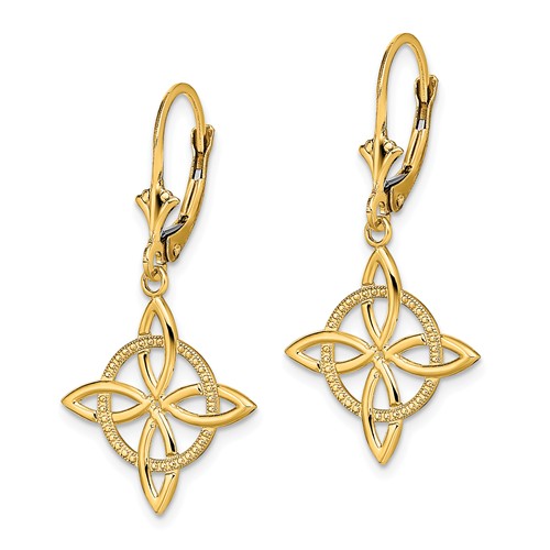 14k Yellow Gold Celtic Eternity Knot Leverback Earrings