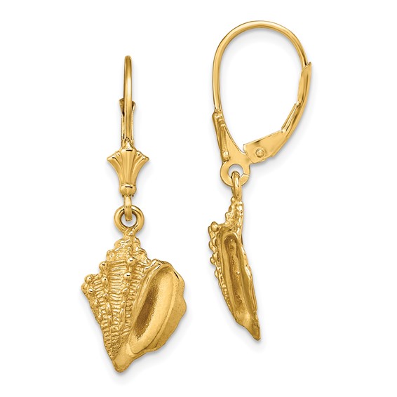 14k Yellow Gold Conch Shell Leverback Earrings