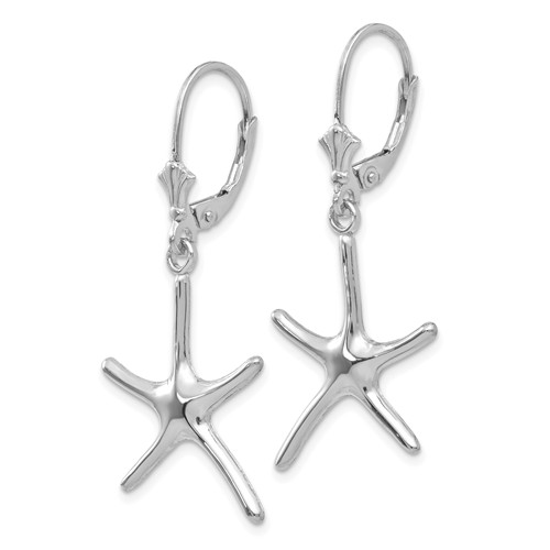 14k White Gold Dancing Starfish Leverback Earrings 1.5in