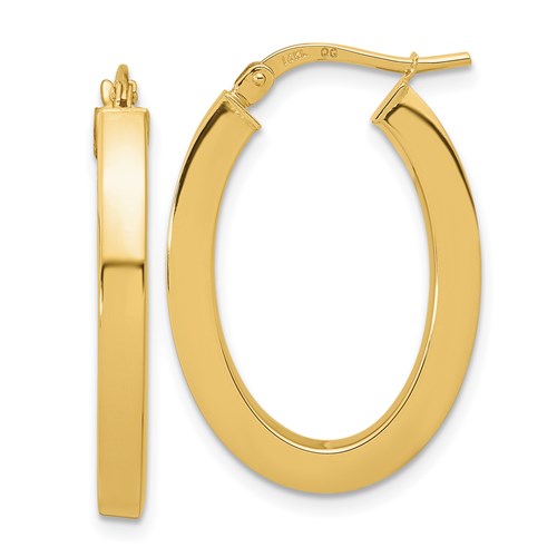 14k Yellow Gold Oval Hoop Earrings With Square Edges 1in