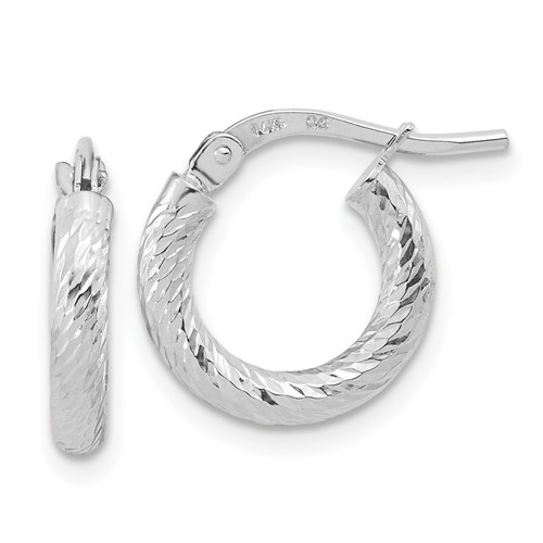 14k White Gold 1/2in Diamond-cut Huggie Hoop Earrings 2.4mm