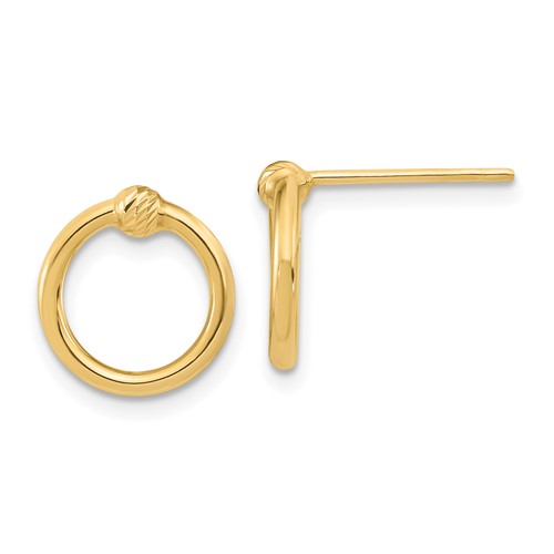 14k Yellow Gold Tiny Diamond-cut Circle Post Earrings