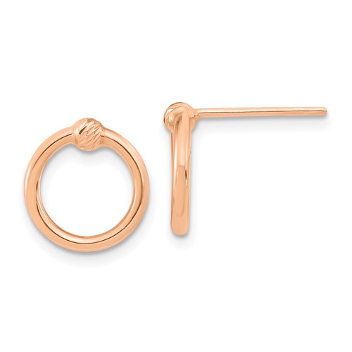 14k Rose Gold Tiny Diamond-cut Circle Post Earrings