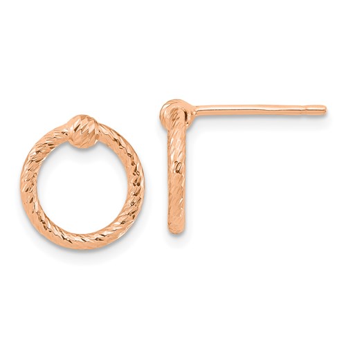 14k Rose Gold Tiny Twisted Diamond-cut Circle Post Earrings