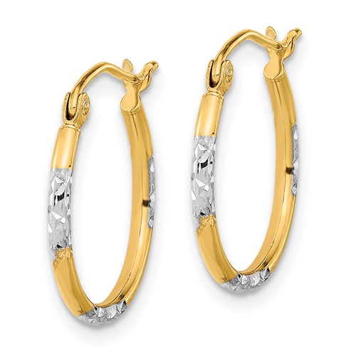 14k Yellow Gold with Rhodium Diamond Cut Hoop Earrings 5/8in