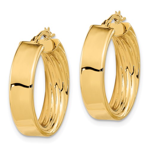 14k Yellow Gold Polished Outside Textured Inside Hoop Earrings 7/8in