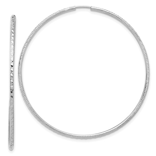 14k White Gold Diamond-cut 2in Round Endless Hoop Earrings 1.5mm Thick