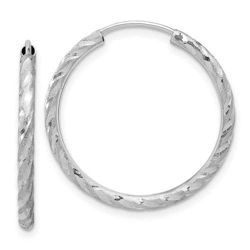 14k White Gold 1in Diamond-cut Endless Hoop Earrings 2mm Thick