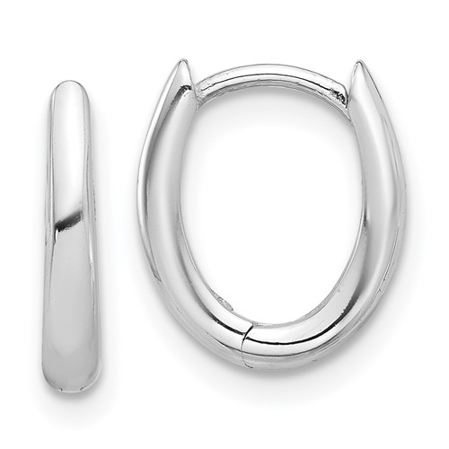 14k White Gold Oval Hinged Huggie Hoop Earrings 1/2in