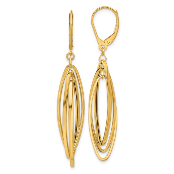 14k Yellow Gold Oval Twisted Dangle Leverback Earrings 2in