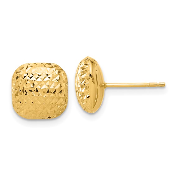 14k Yellow Gold Diamond-cut Puffed Square Earrings 10mm
