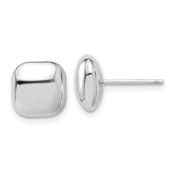 14k White Gold Puffed Square Button Earrings