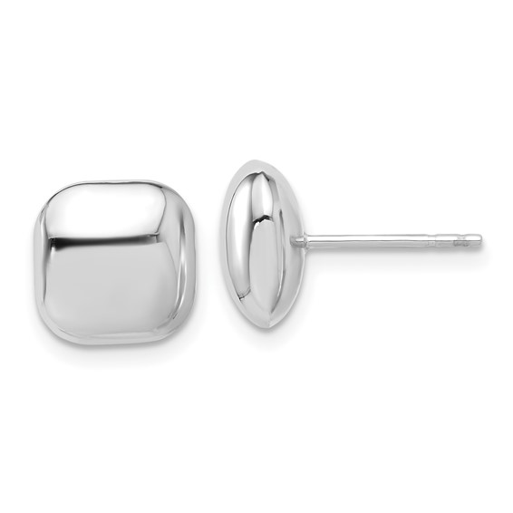 14k White Gold Puffed Square Button Earrings