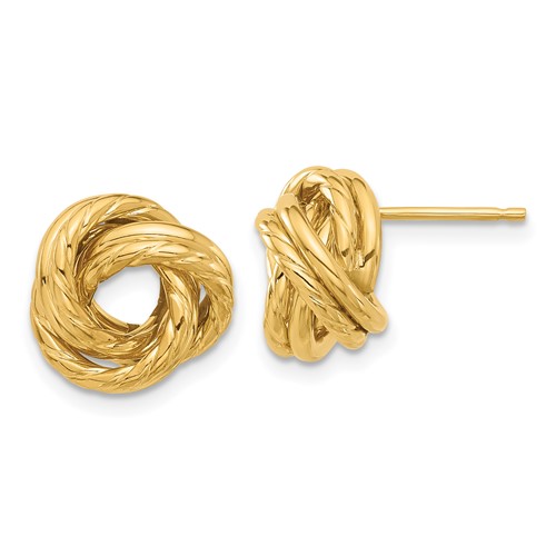 14k Yellow Gold Italian Polished and Textured Love Knot Earrings