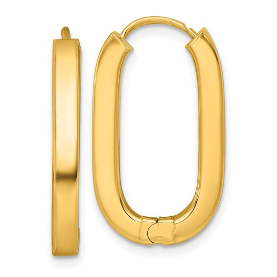 14k Yellow Gold Thick Square Oval Hoop Earrings 1in