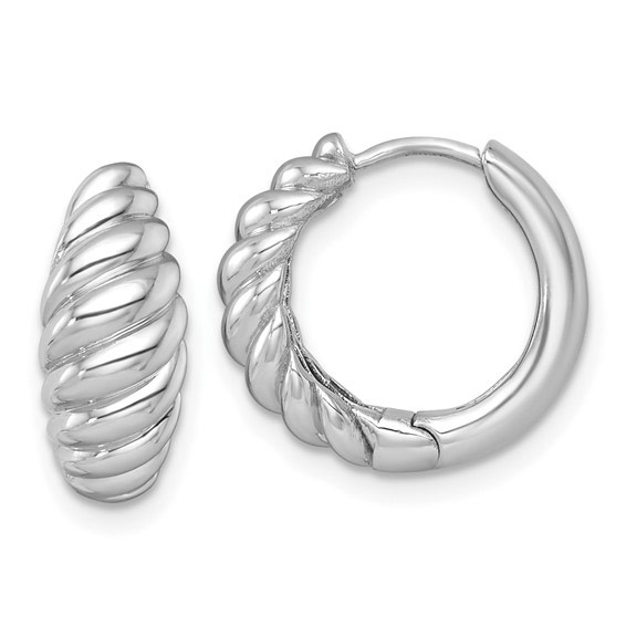 14k White Gold Tapered Sculpted Cable Hoop Earrings