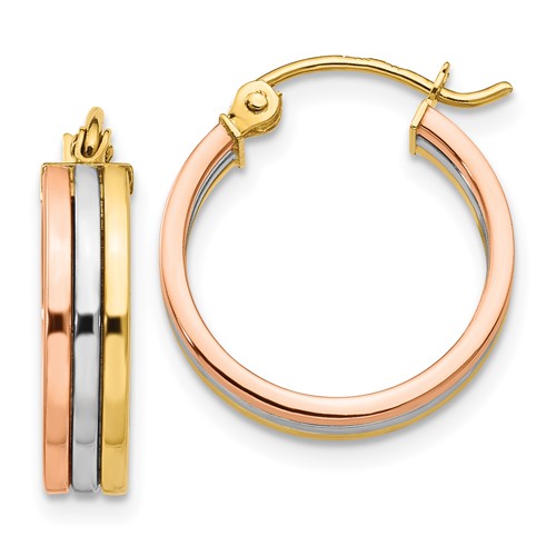 14k Tri-color Gold Small Round Hoop Earrings