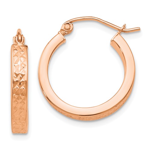 14kt Rose Gold 3/4in Diamond-cut In and Out Hoop Earrings
