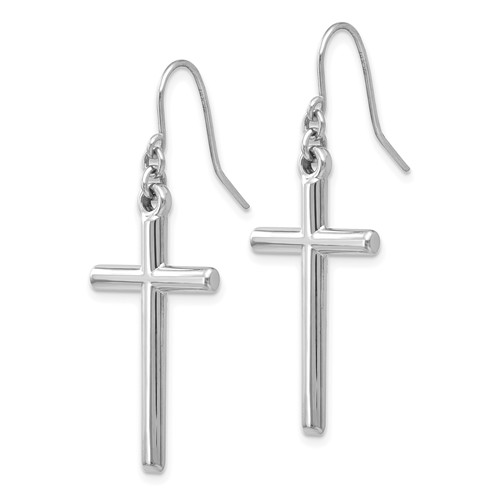 14k White Gold Hollow Latin Cross Dangle Earrings