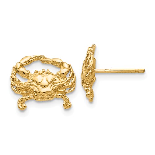 14k Yellow Gold Crab Earrings with Textured Finish