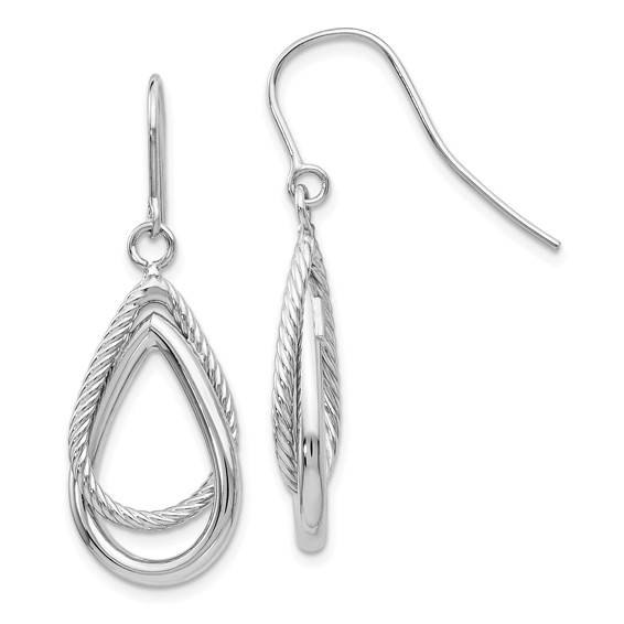 14k White Gold Textured Teardrop Dangle Earrings