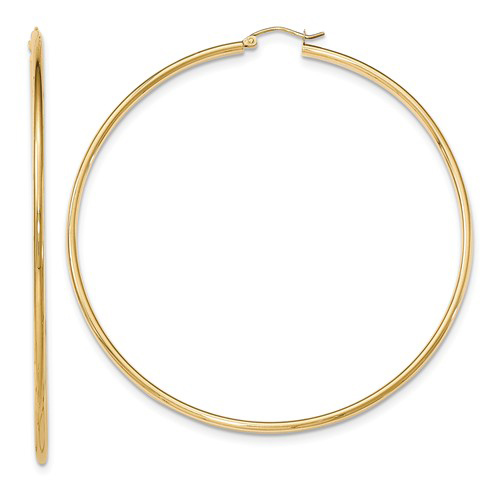 14kt Yellow Gold 3in Round Hoop Earrings 2mm
